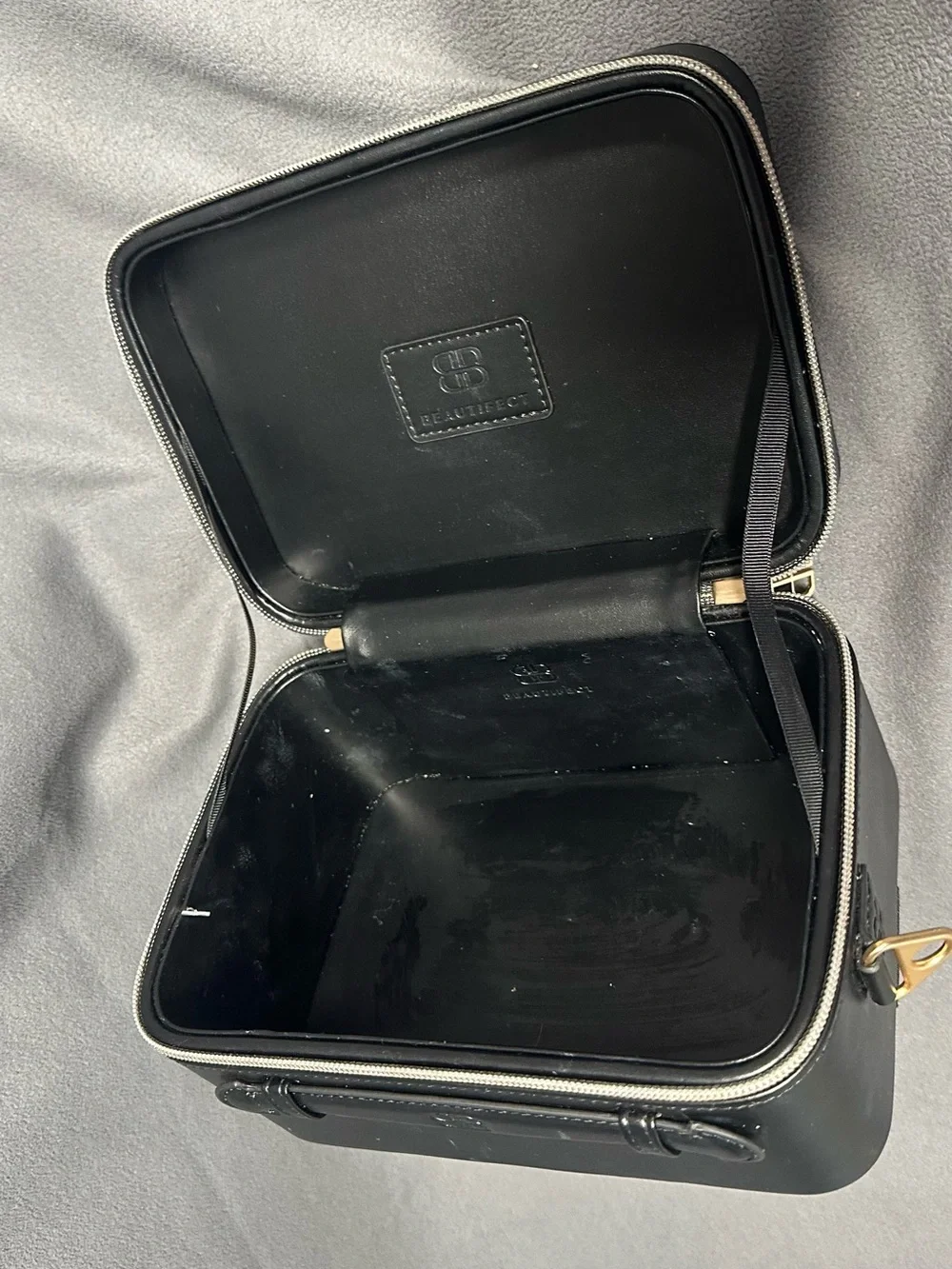 Quilted Black Cosmetic Case with Gold Hardware